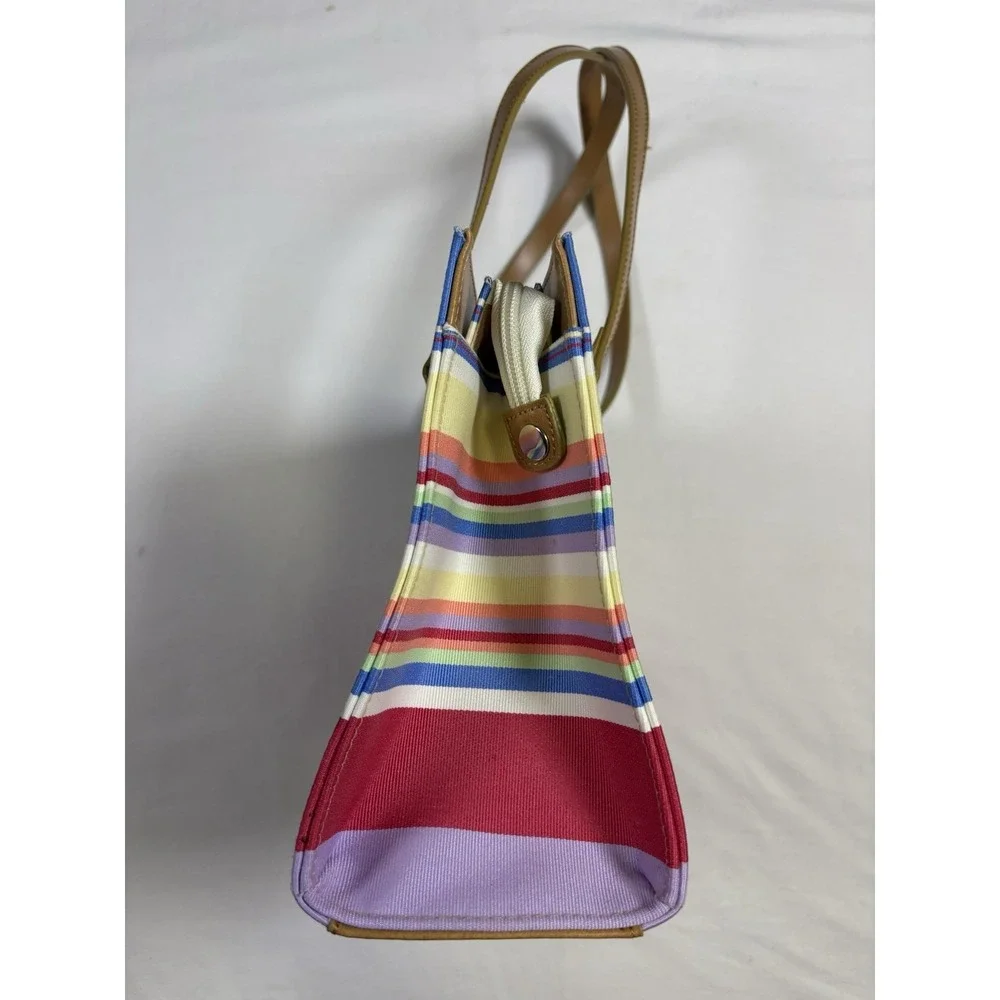 Vintage Kate Spade Sam Tote Bag Striped Canvas Rainbow Shoulder Purse Y2K 90s